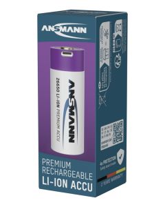 Li-Ion battery 26650 type 5100 (min. 4950 mAh) with USB type C charging socket
