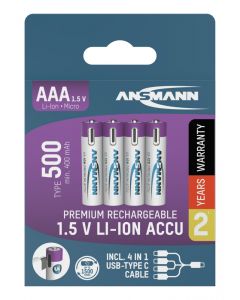 Li-Ion batteries AAA type 500 (min. 400 mAh) 4pcs. paper blister
