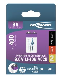 Li-Ion battery 9V block type 400 (min. 340 mAh) 1pcs. paper blister